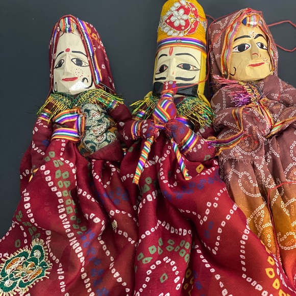 Vintage Handmade Indian Kathputli Puppet Doll Pair - Picture 7 of 7